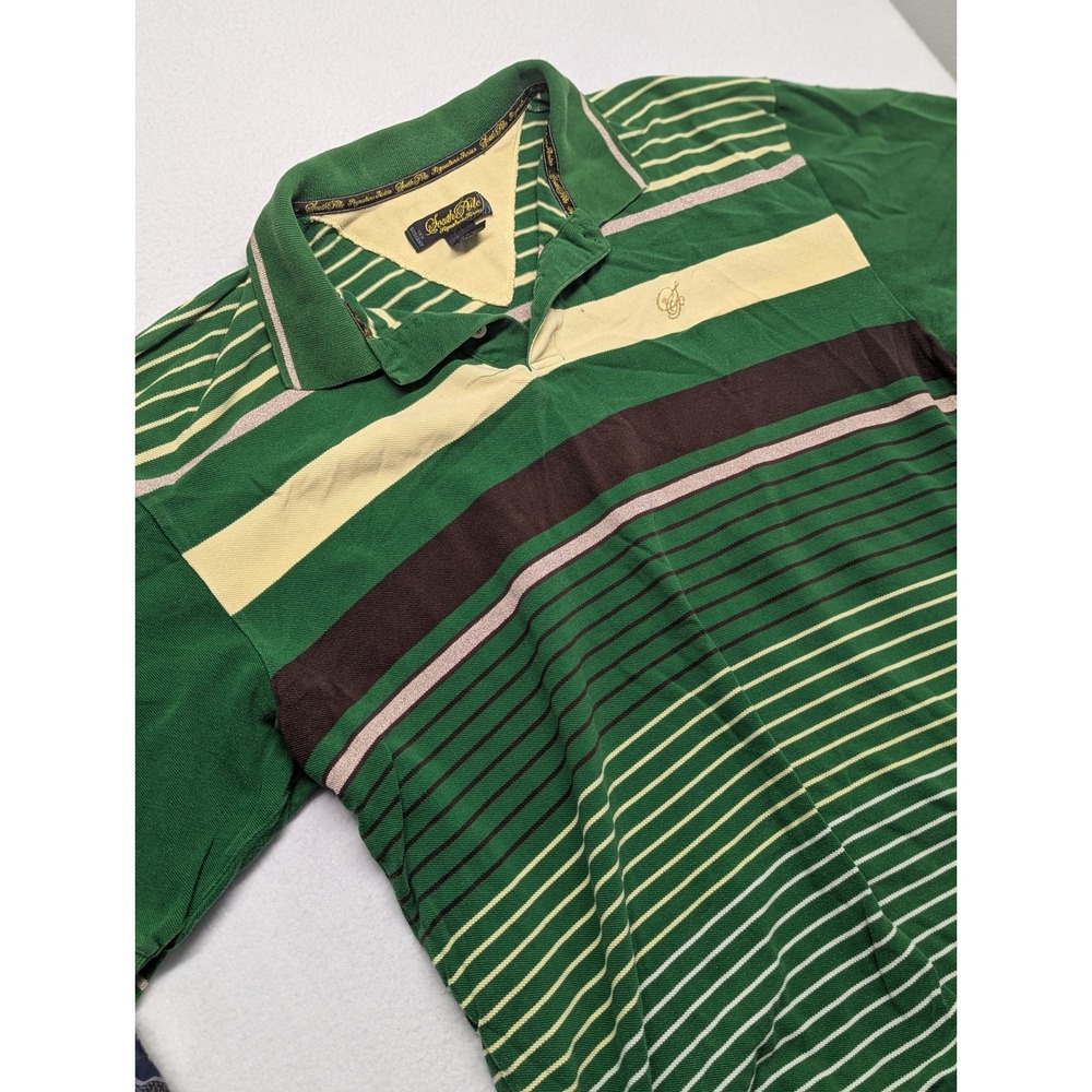 South Pole Signature Series Mens XXL Green Striped Pique Polo Shirt